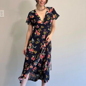 Women's M Wrap Dress Floral Tie-Waist